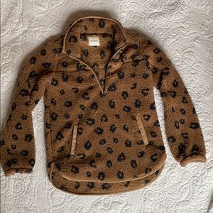 Sherpa Half-Zip Faux Leather-Trim Pullover S